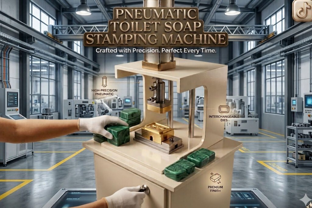 Semi-automatic pneumatic toilet soap stamper machine for bar soap logo stamping and shaping