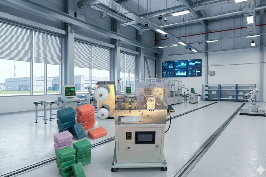 Automatic rotary soap cutting and embossing machine for continuous soap bar shaping